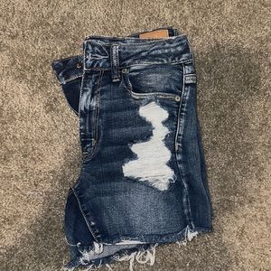 Ripped high rise denim shorts
